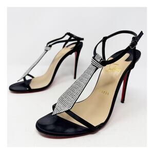 Christian Louboutin T Cab Strass T Strap Heels Black Womens Size EU 38.5
